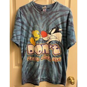 2002 Don't‎ Start With Me! Looney Tunes Tie Dye T-Shirt Size Large Vintage
